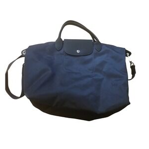 Longchamp Le Pliage Neo Large Navy Blue Nylon Travel Bag Weekender with Strap
